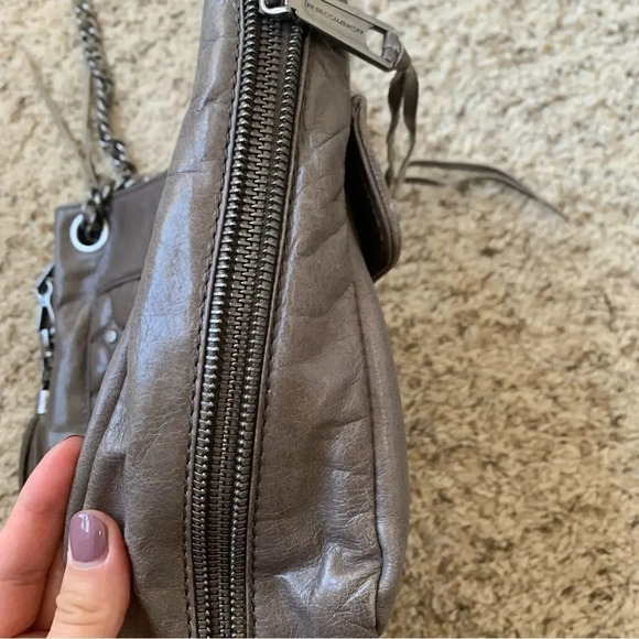 Rebecca Minkoff Grey/Taupe Leather Metal Chain Strap Tassel Detail Small Bag - Picture 7 of 11